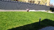 Мы завершили работы по отделке цоколя забора декоративной штукатуркой из мраморной крошки.
